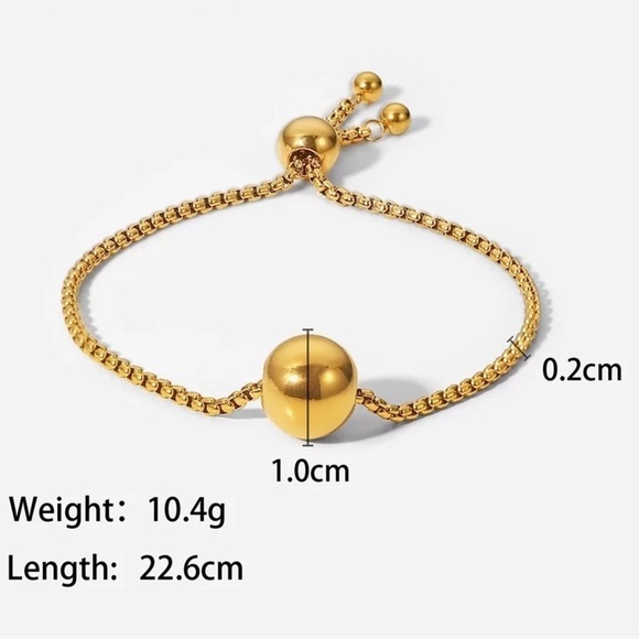 18K Gold Plated Ball Pendant Chain Pull Bracelet - Picture 4 of 7
